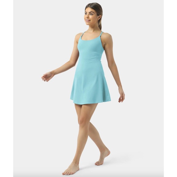 Halara Everyday Cloudful Backless Workout Dress Wannabe Spun Sugar Medium New - Picture 2 of 11